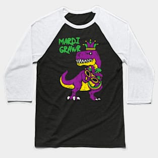 Mardi Grawr TRex Dino Toddler Kids Mardi Gras Boys Baseball T-Shirt